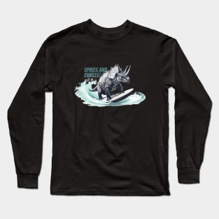 Dinosaur Surfing Funny Long Sleeve T-Shirt